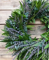 GreenishBlu Real Aromatic Wreath Preserved Baby Blue Eucalyptus, Dried Lavender and Rosemary, 22"