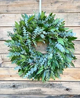 GreenishBlu Bayleaf, Seeded Eucalyptus, Baby Blue and Rosemary Real Aromatic Wreath, 22"