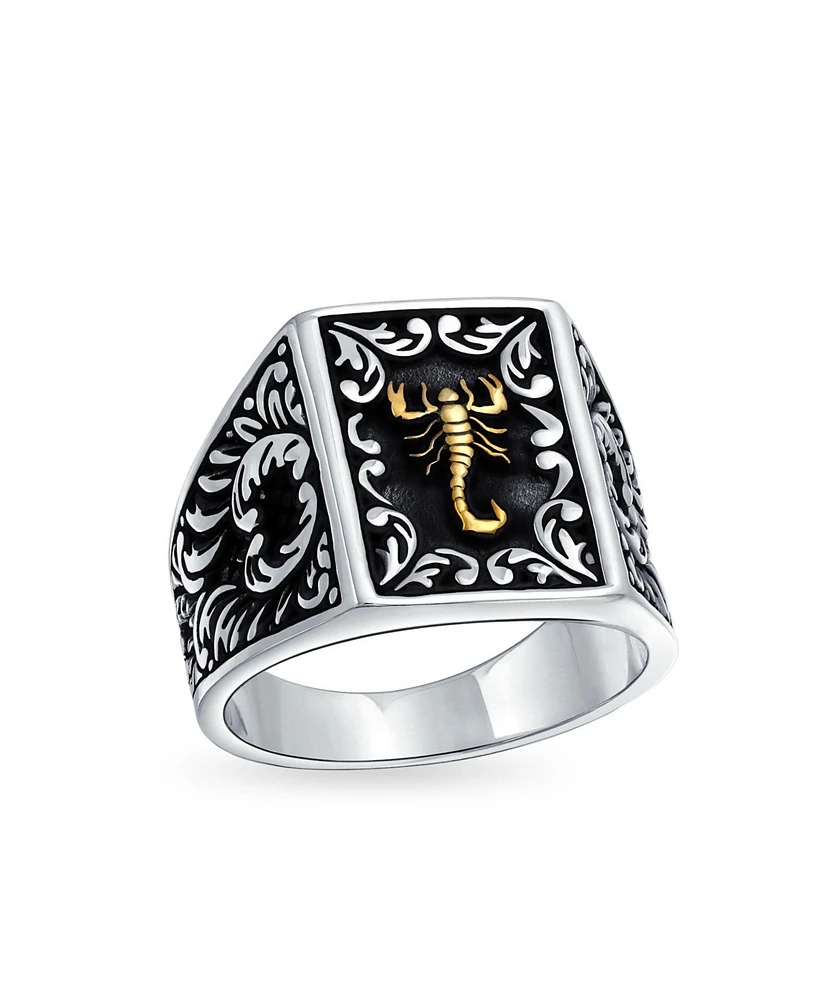 Bling Jewelry Zodiac Scorpion Signet Ring Solid Two Tone Black .925 Silver