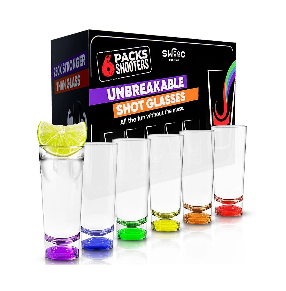 Swooc Unbreakable Tall Shot Glasses Set of 6 (2oz) - 250x Stronger Than Glass, 25x Stronger Than Acrylic