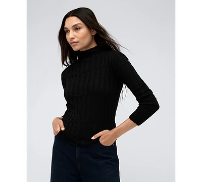 Kenneth Cole Women's Mock-Neck Ribbed Long-Sleeve Sweater