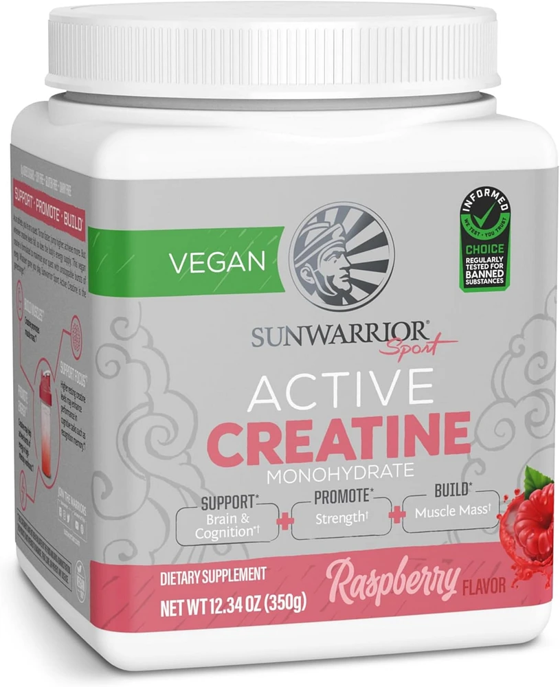 Sunwarrior Active Creatine Powder, Creatine Monohydrate for Muscle Building Support, Raspberry Flavor, 350gm