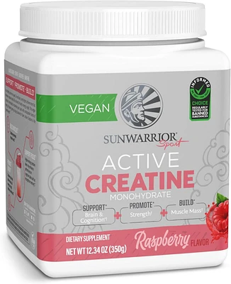 Sunwarrior Active Creatine Powder, Creatine Monohydrate for Muscle Building Support, Raspberry Flavor, 350gm