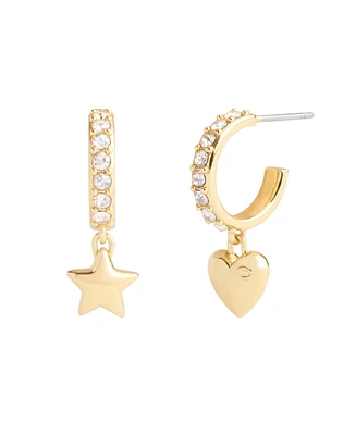 Coach Faux Stone Signature Heart Star Charm Huggies Earrings