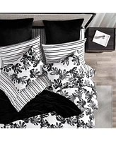 City Scene Soho Floral Microfiber Black 3 Piece Duvet Cover Set-Full/Queen