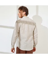 Men's Tan Brown & Ivory White Basket-Weave Shirt