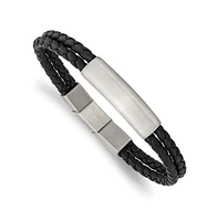 Chisel Stainless Steel Brushed Black Leather Plus Extenstion Bracelet