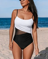 Cupshe Women's Scoop Neck Cutout Back Hook Mesh One Piece Swimsuit