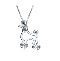 Bling Jewelry Bff Pink Cubic Zirconia Black Pave Cz Proud Puppy Pet Dog Elegant Poodle Pendant Necklace For Women .925 Sterling Silver