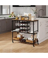 Costway 3 Tiers Bar Cart Home Serving on Wheels with Glass Racks Wine Holders