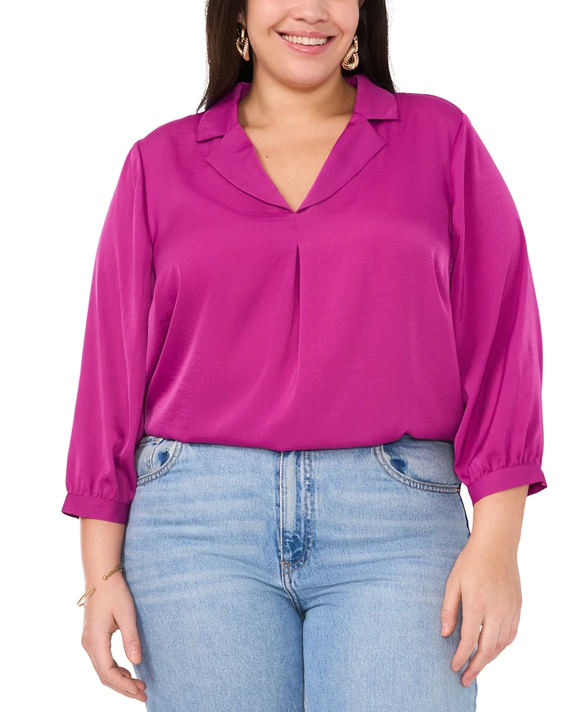 Vince Camuto Plus Notched Collar Blouson-Sleeve Shirt, Created for Macy's