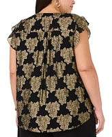 Vince Camuto Plus Metallic Print Flutter-Sleeve Blouse, Created for Macy's