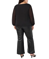 Vince Camuto Plus V-Neck Blouson-Sleeve Blouse, Created for Macy's