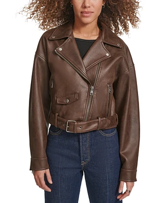 Levi's Women's Faux Suede Cropped Belted Moto Jacket