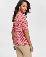 Jm Collection Women's Printed Chiffon Rhinestone-Button Blouse, Created for Macy's