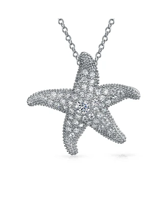 Bling Jewelry Pave Cz Dancing Marine Life Nautical Beach Vacation Starfish Necklace Pendant For Women .925 Sterling Silver Large