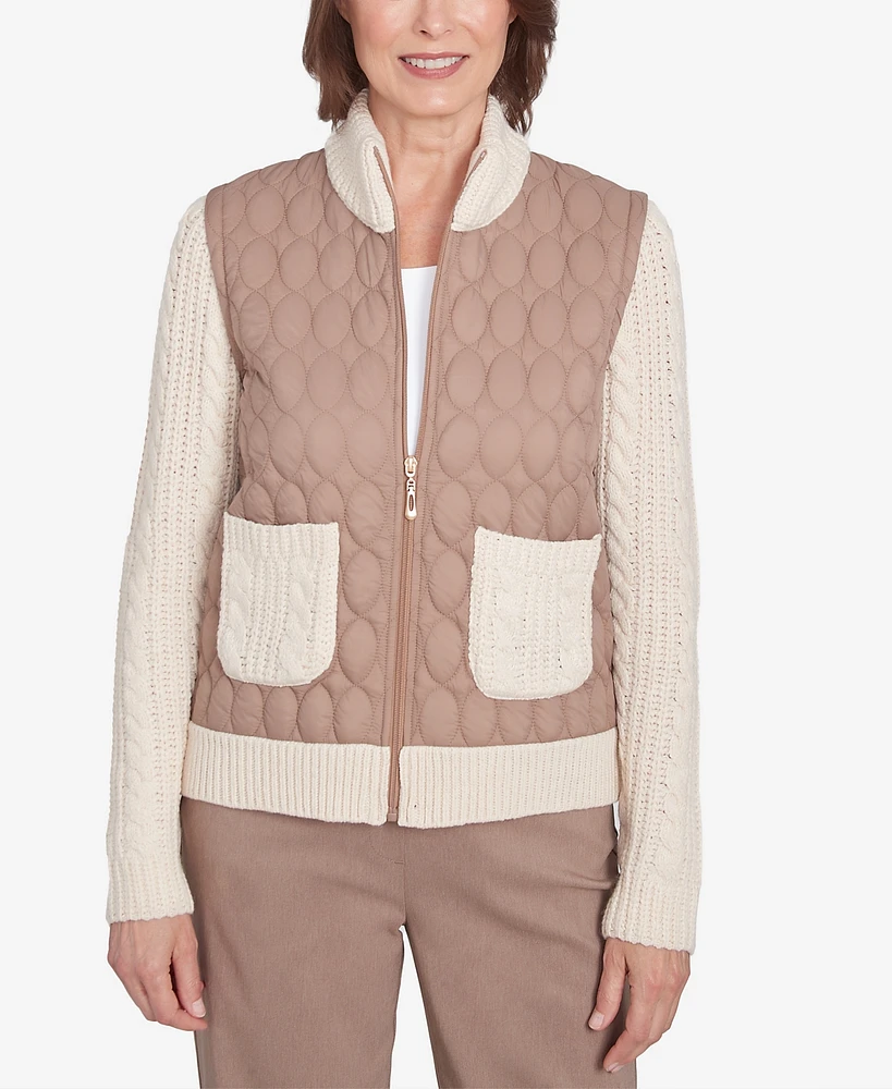 Alfred Dunner Petite Telluride Sweater Trim Quilted Jacket