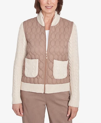 Alfred Dunner Petite Telluride Sweater Trim Quilted Jacket