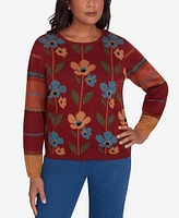 Alfred Dunner Petite Harvest Moon Vertical Floral Crew Neck Sweater