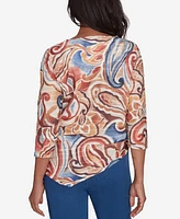 Alfred Dunner Petite Harvest Moon Watercolor Paisley Crew Neck Top