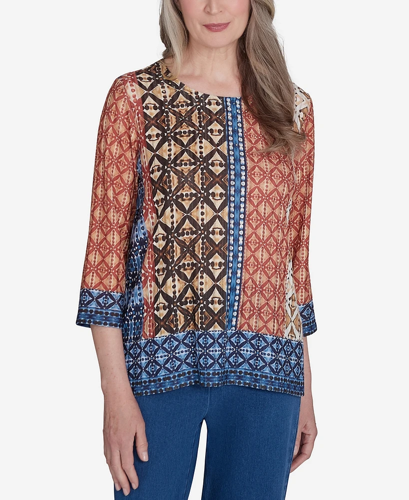 Alfred Dunner Petite Harvest Moon Batik Textured Border Top