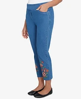 Alfred Dunner Petite Harvest Moon Floral Embroidered Denim Ankle Pants