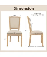 French Dining Chair Set of 2 with Rectangular Backrest & Solid Rubber Wood Frame