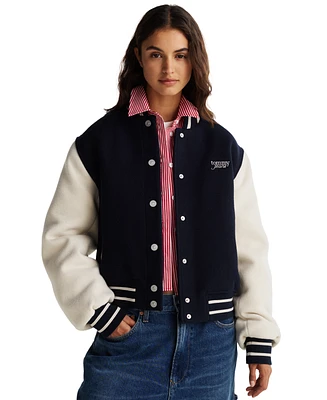 Tommy Jeans Women's Striped-Trim Colorblocked Varsity Jacket