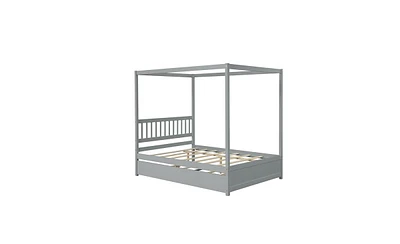 Slickblue Full Size Canopy Bed with Twin Trundle for Stylish Sleep Solutions