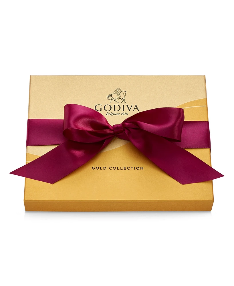 Godiva Gold Ballotin Chocolate Gift Box with Solid Wine Ribbon