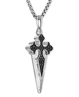 Bulova X Marc Anthony Men's Sterling Silver Black Diamond (1/2 ct. t.w.) Cross Pendant Necklace, 24" + 2" extender