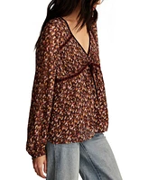 Lucky Brand Women's Printed Ruffle-Bodice V-Neck Top