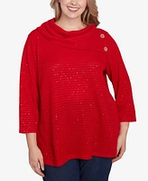 Ruby Rd. Plus Size Split Cowl Neck Sequin Knit Top