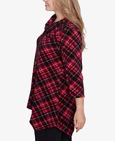 Ruby Rd. Plus Split Cowl Neck Plaid Chenille Ribbed Knit Top