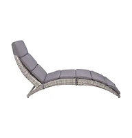 vidaXL Folding Sun Lounger with Cushion Poly Rattan Gray