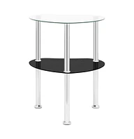 vidaXL 2-Tier Side Table Transparent & Black 15"x15"x19.7" Tempered Glass