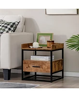 Gymax 2PCS Nightstand Side End Sofa Table w/ Metal Frame for Living Room Bedroom