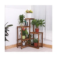 Unho 6-Tier Wooden Garden Tiered Flowers Display Plant Stand for Outdoor Yard Decor