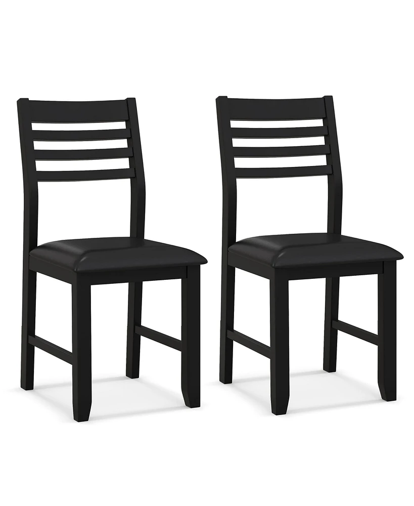 Gymax Wooden Dining Chair Set of Kitchen Side Chairs w/ Rubber Wood Frame Ladder Back