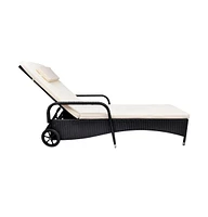 vidaXL Sun Lounger with Cushion & Wheels Poly Rattan Black