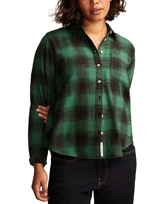 Lucky Brand Women's Cotton Clyde Plaid Boyfriend Shirt