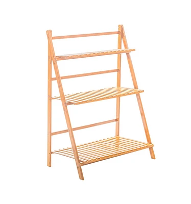 Unho 3 Tier Foldable Bamboo Plant Stand Planter Organizer for Dsplaying Garden Flowers