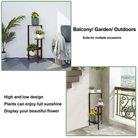 Unho 3 Tier Bamboo Wood Tall Corner Plant Rack Garden Flower Pot Holder for Balcony
