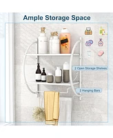 Gymax Wall Mount Shower Organizer Holder 2-Tier Bathroom Rack Storage Toilet Towel Bar White