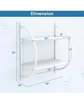 Gymax Wall Mount Shower Organizer Holder 2-Tier Bathroom Rack Storage Toilet Towel Bar White