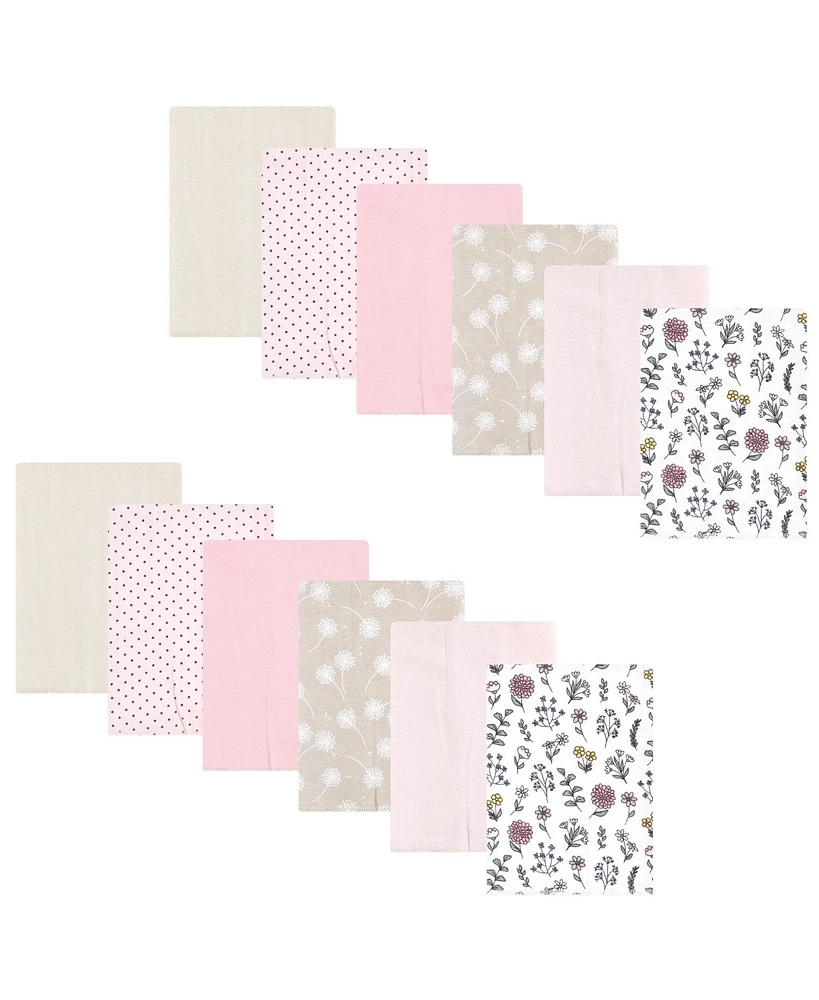 Hudson Baby Infant Girl Flannel Burp Cloth 12pk, Dandelion Wish, One Size