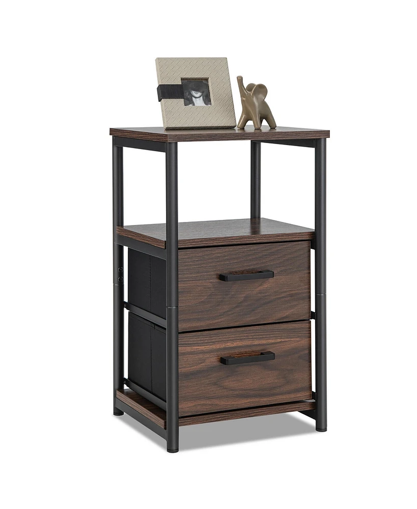 Gymax Nightstand Bedside End Table with 2 Fabric Drawers Storage Shelf for living room