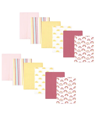 Hudson Baby Girls Cotton Flannel Burp Cloths 12-Pack Bundle, Sunshine And Rainbows, One Size