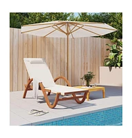 vidaXL Sun Lounger with Pillow White Textilene and Solid Wood Poplar