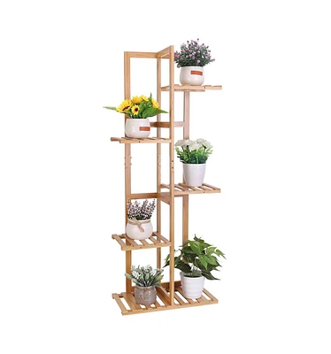 Unho Indoor Outdoor Bamboo Wood Plant Stand Corner Flower Display Rack Shelving Unit